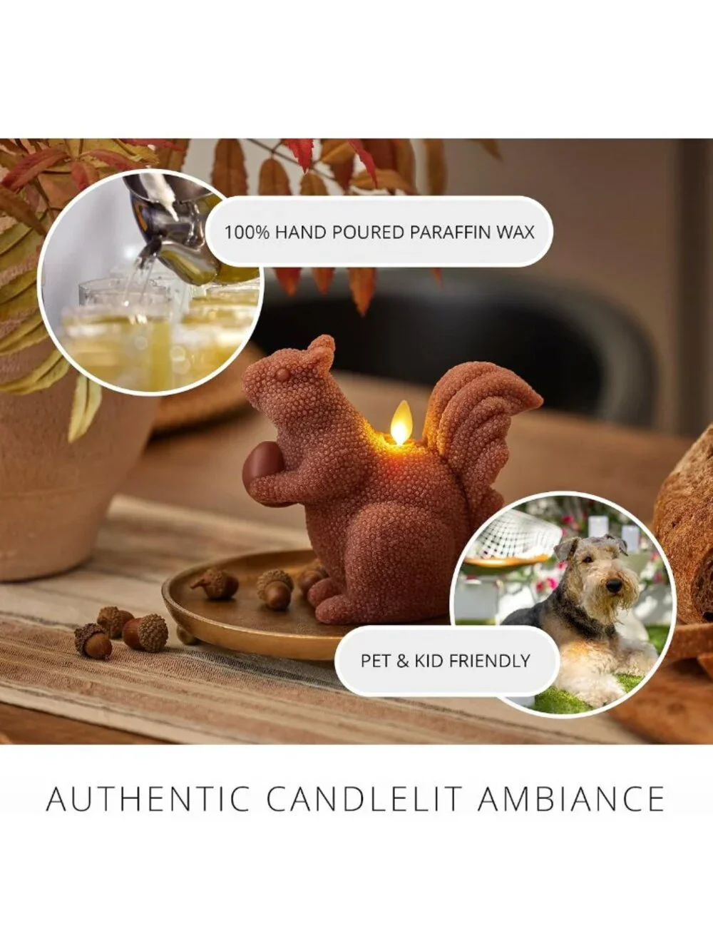 Flameless Flickering Moving Flame LED Candle - Fall Harvest Squirrel Décor 6